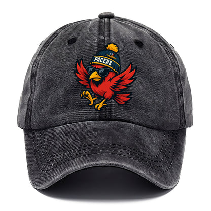 Indiana Cardinal wearing Pacers beanie with speedway patch and wayfarer sunglasses - Classic Cap - Graphite