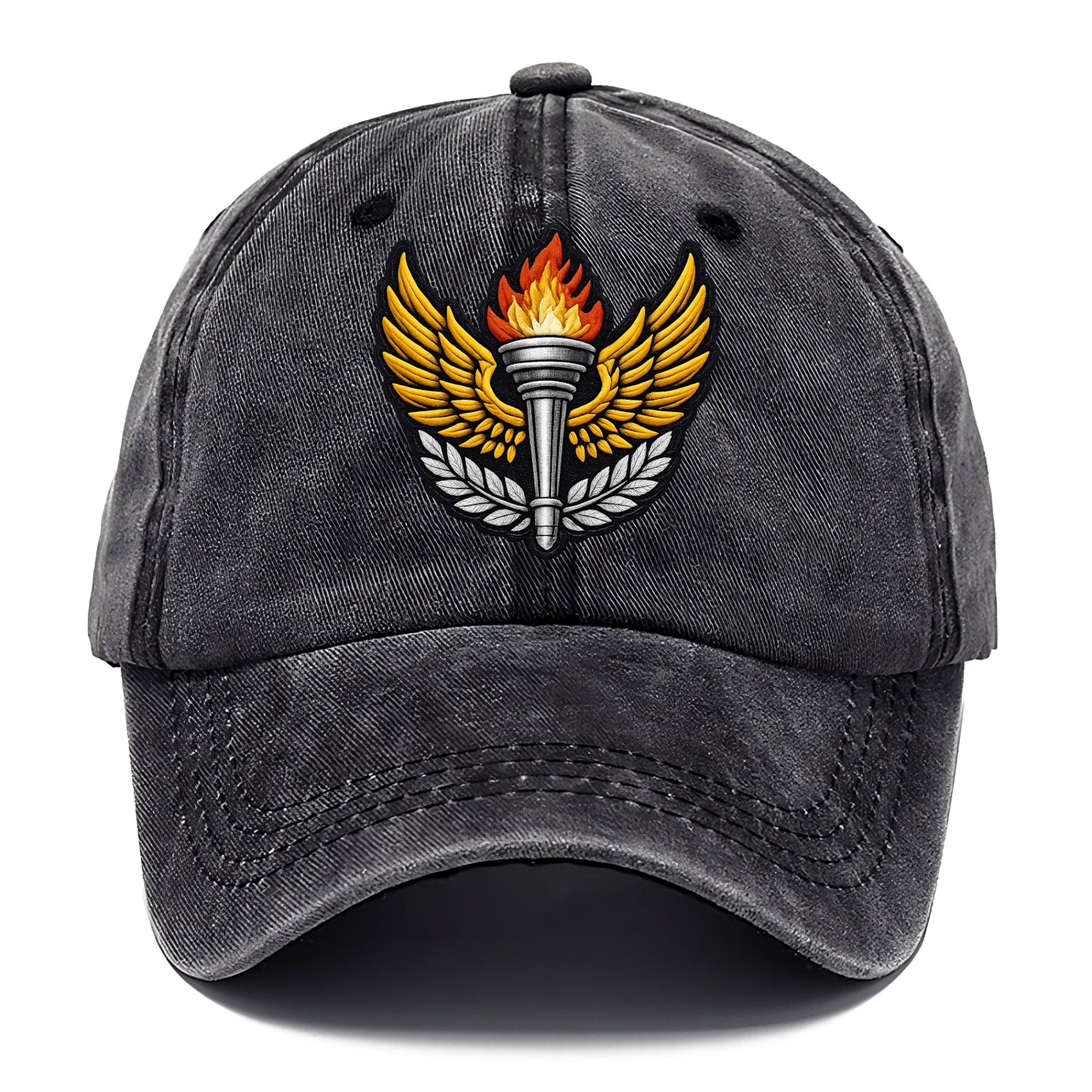 Embroidered patch design - TRACK AND FIELD TORCH - Olympic style torch with wings in - Classic Cap - Graphite