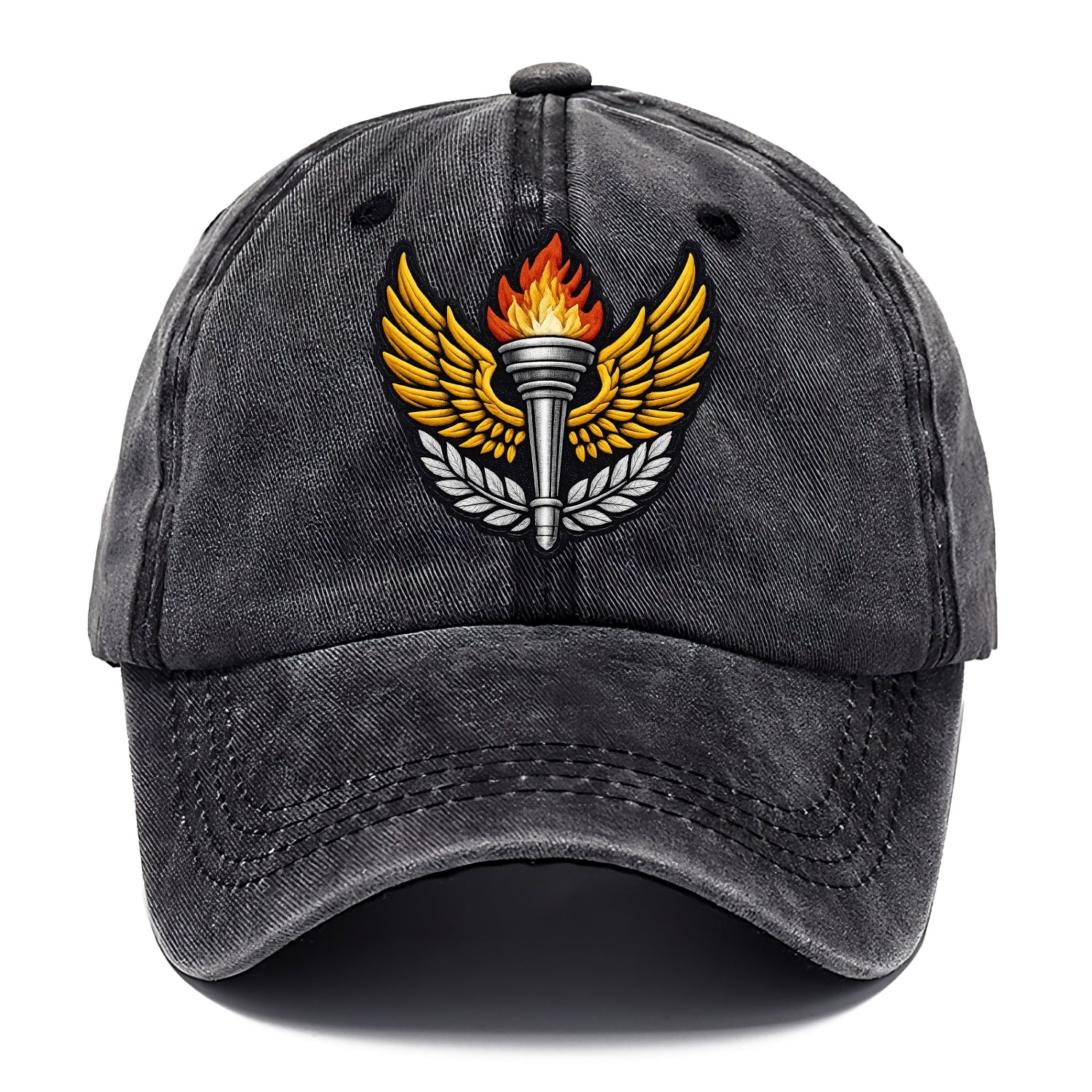 Embroidered patch design - TRACK AND FIELD TORCH - Olympic style torch with wings in - Classic Cap - Graphite