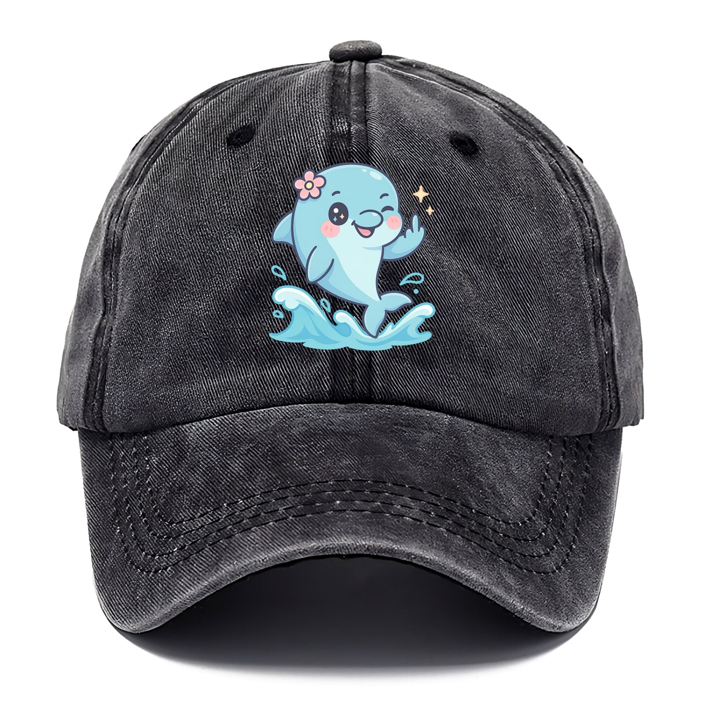 smiling dolphin jumping through ocean waves, one fin up with attitude - Classic Cap - Graphite