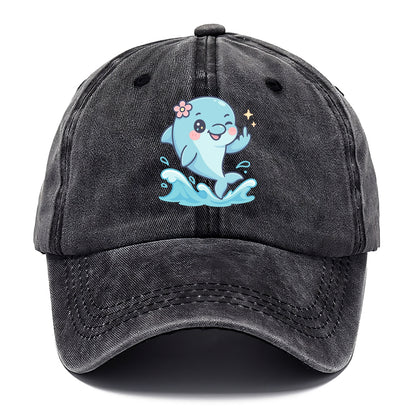 smiling dolphin jumping through ocean waves, one fin up with attitude - Classic Cap - Graphite