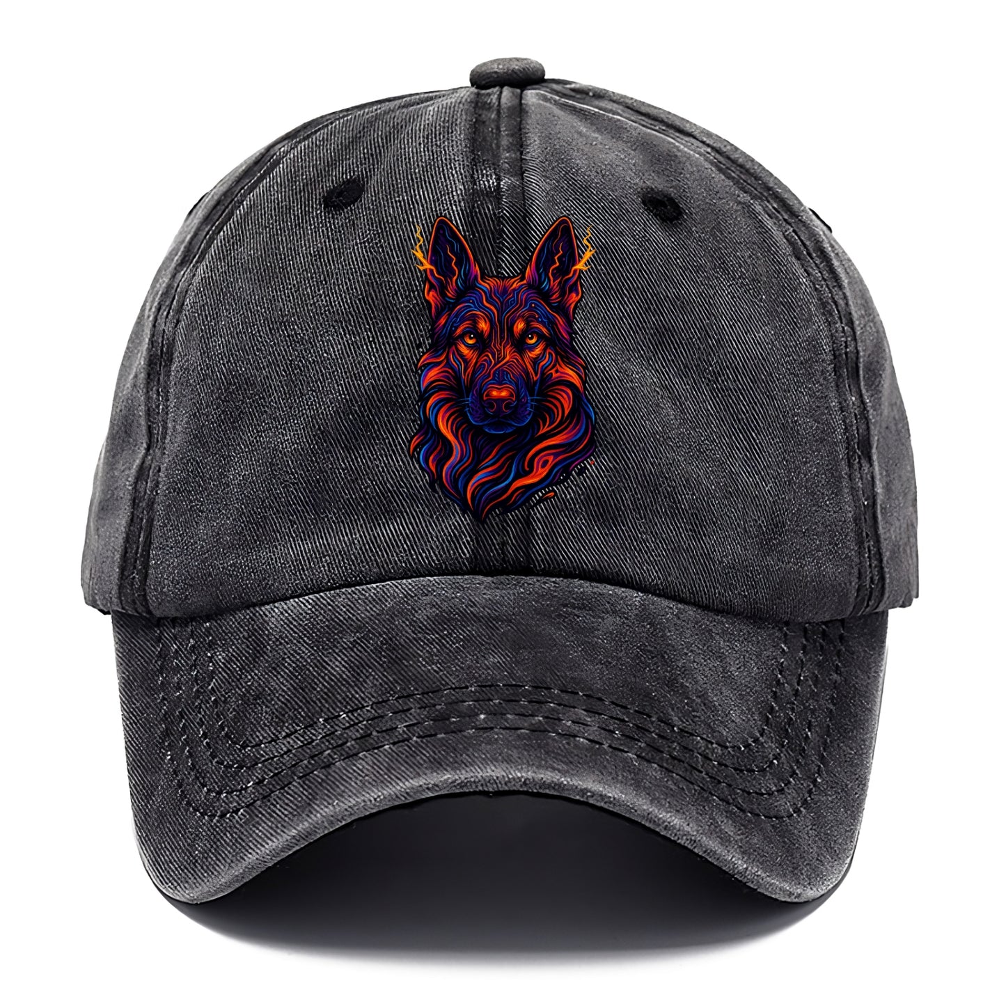 Alert German Shepherd with cyber circuit patterns in the fur, neon orange and black - Classic Cap - Graphite