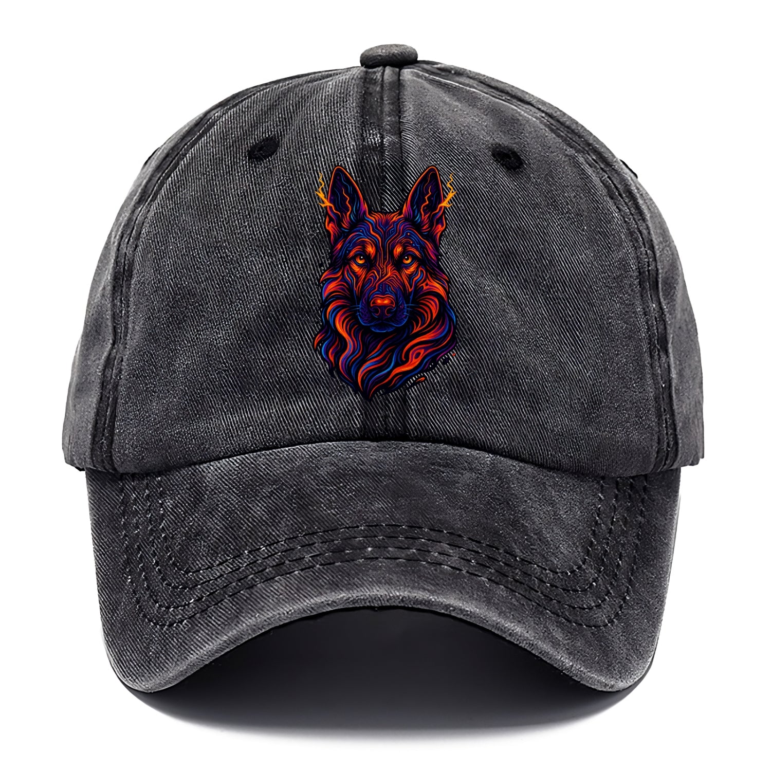 Alert German Shepherd with cyber circuit patterns in the fur, neon orange and black - Classic Cap - Graphite