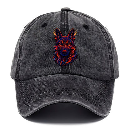 Alert German Shepherd with cyber circuit patterns in the fur, neon orange and black - Classic Cap - Graphite