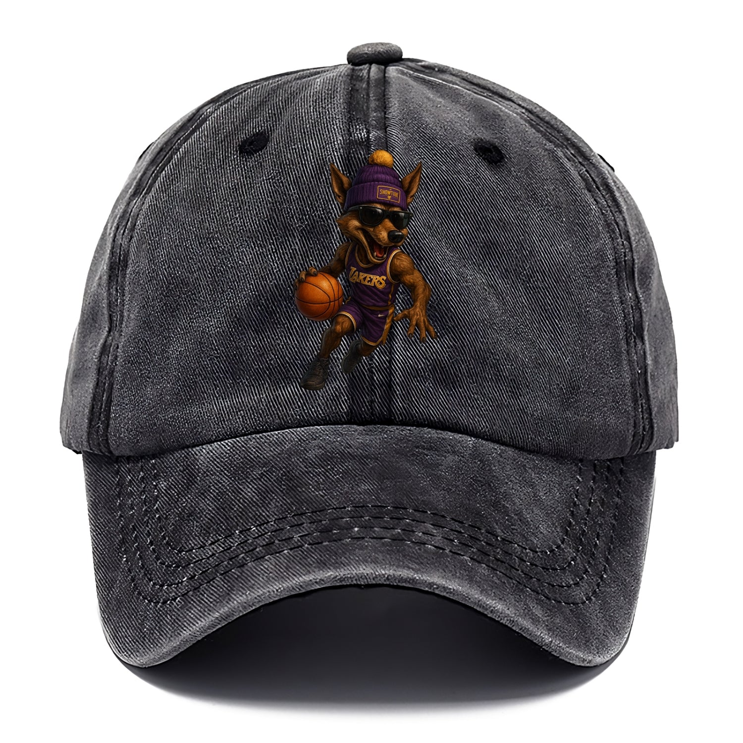 Hollywood Coyote wearing Lakers beanie with Showtime patch and wayfarer sunglasses - Classic Cap - Graphite