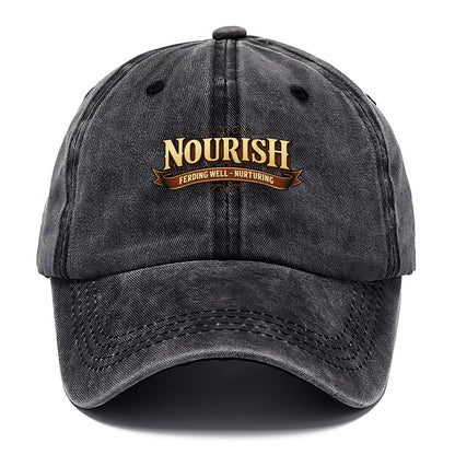 Bold typography design - "NOURISH" - feeding well, nurturing - Classic Cap - Graphite