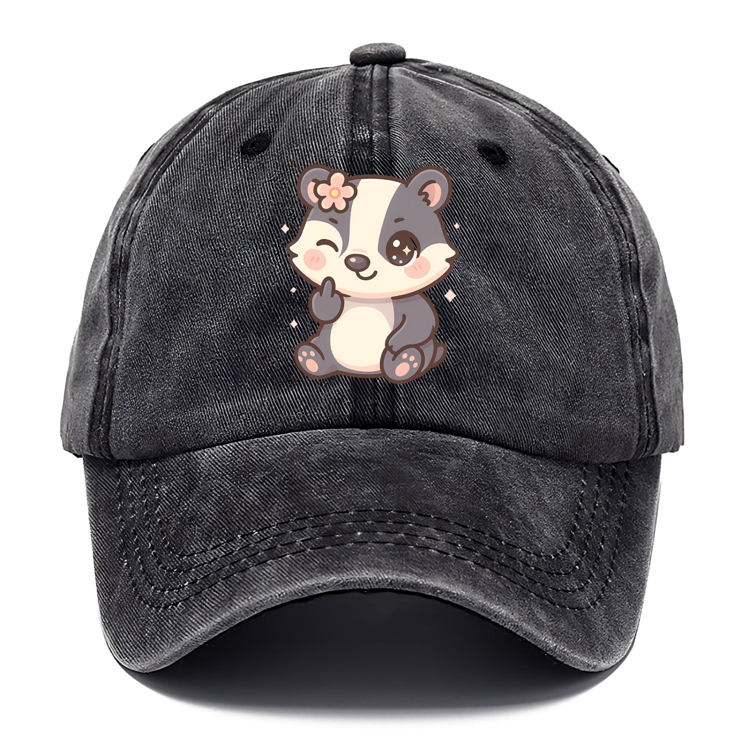 adorable badger with black and white stripes, one paw giving finger - Classic Cap - Graphite