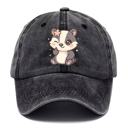 adorable badger with black and white stripes, one paw giving finger - Classic Cap - Graphite