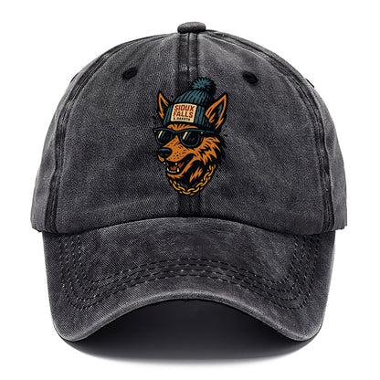 South Dakota Coyote wearing Sioux Falls beanie with pom pom and wayfarer sunglasses - Classic Cap - Graphite