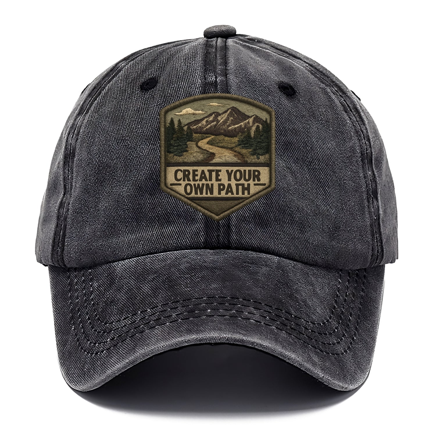 CREATE YOUR OWN PATH - trail with text in brown , independence - Classic Cap - Graphite