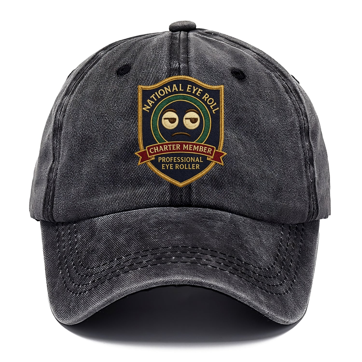 Crest with eye roll icon - "National Eye Roll Association - Charter Member" - - Classic Cap - Graphite