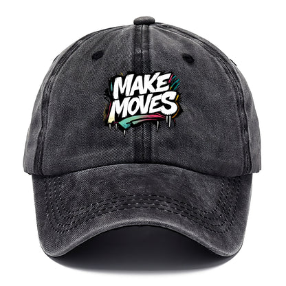 Bold typography design - "MAKE MOVES" - take action, progress forward - Classic Cap - Graphite