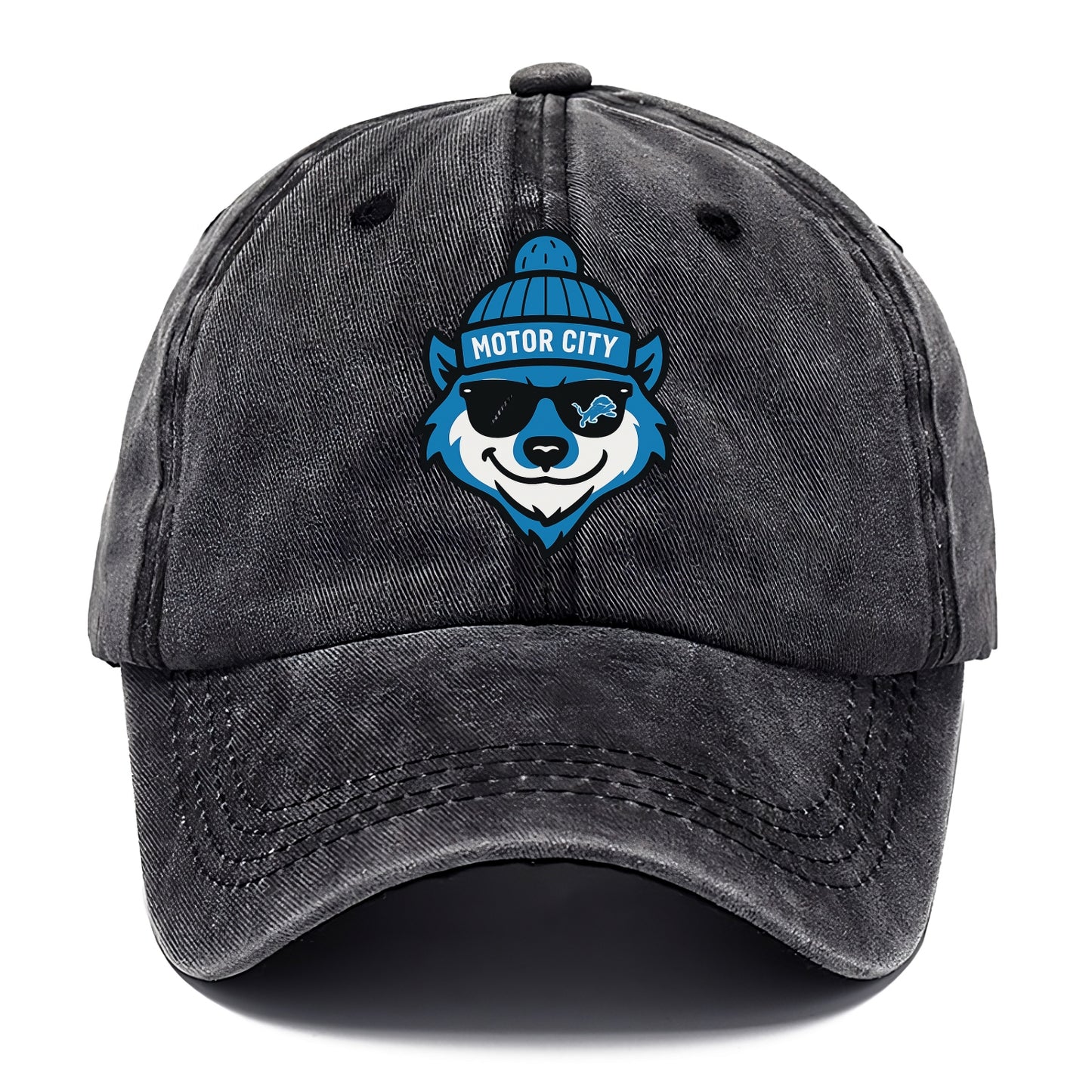 Motor City Wolverine wearing Lions beanie with gear patch and wayfarer sunglasses - Classic Cap - Graphite