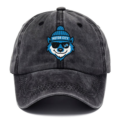 Motor City Wolverine wearing Lions beanie with gear patch and wayfarer sunglasses - Classic Cap - Graphite