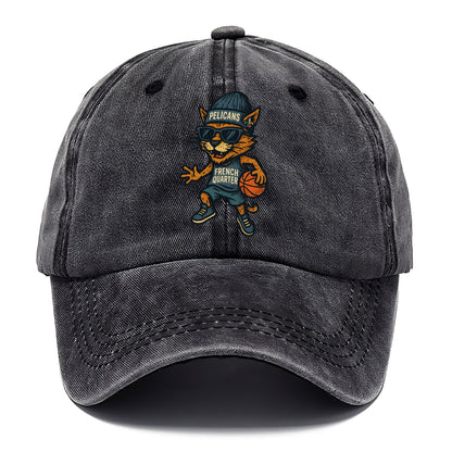 French Quarter Cat wearing Pelicans beanie with Mardi Gras patch and wayfarer - Classic Cap - Graphite