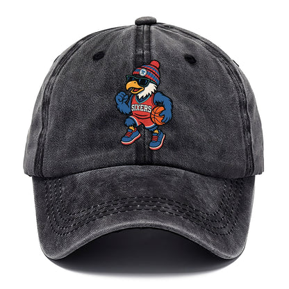 Philadelphia Eagle wearing 76ers red white and blue beanie with bell patch and - Classic Cap - Graphite