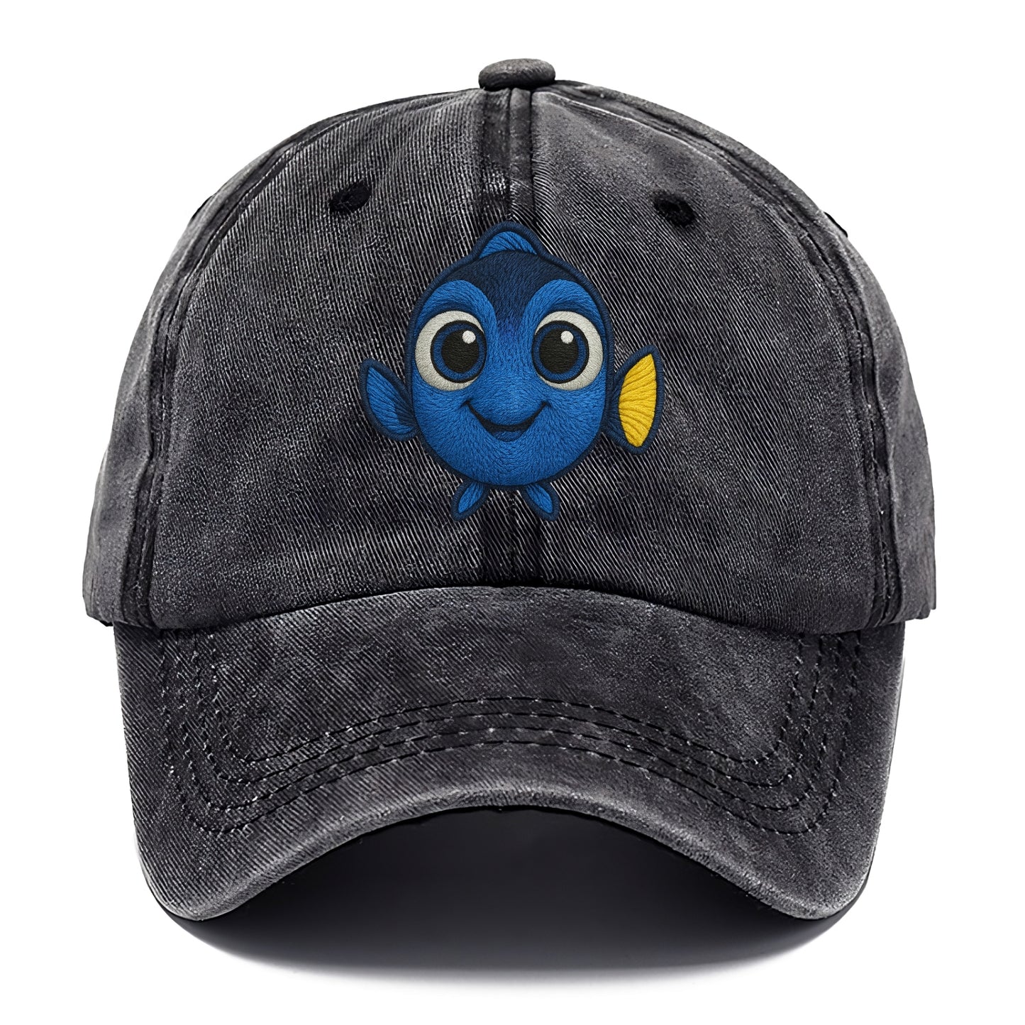 Baby Blue Tang - bright blue with yellow tail, big eyes, front-facing, Dory-style - Classic Cap - Graphite