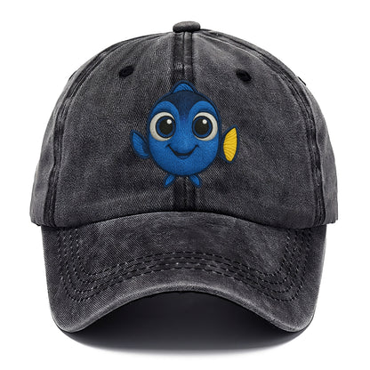 Baby Blue Tang - bright blue with yellow tail, big eyes, front-facing, Dory-style - Classic Cap - Graphite