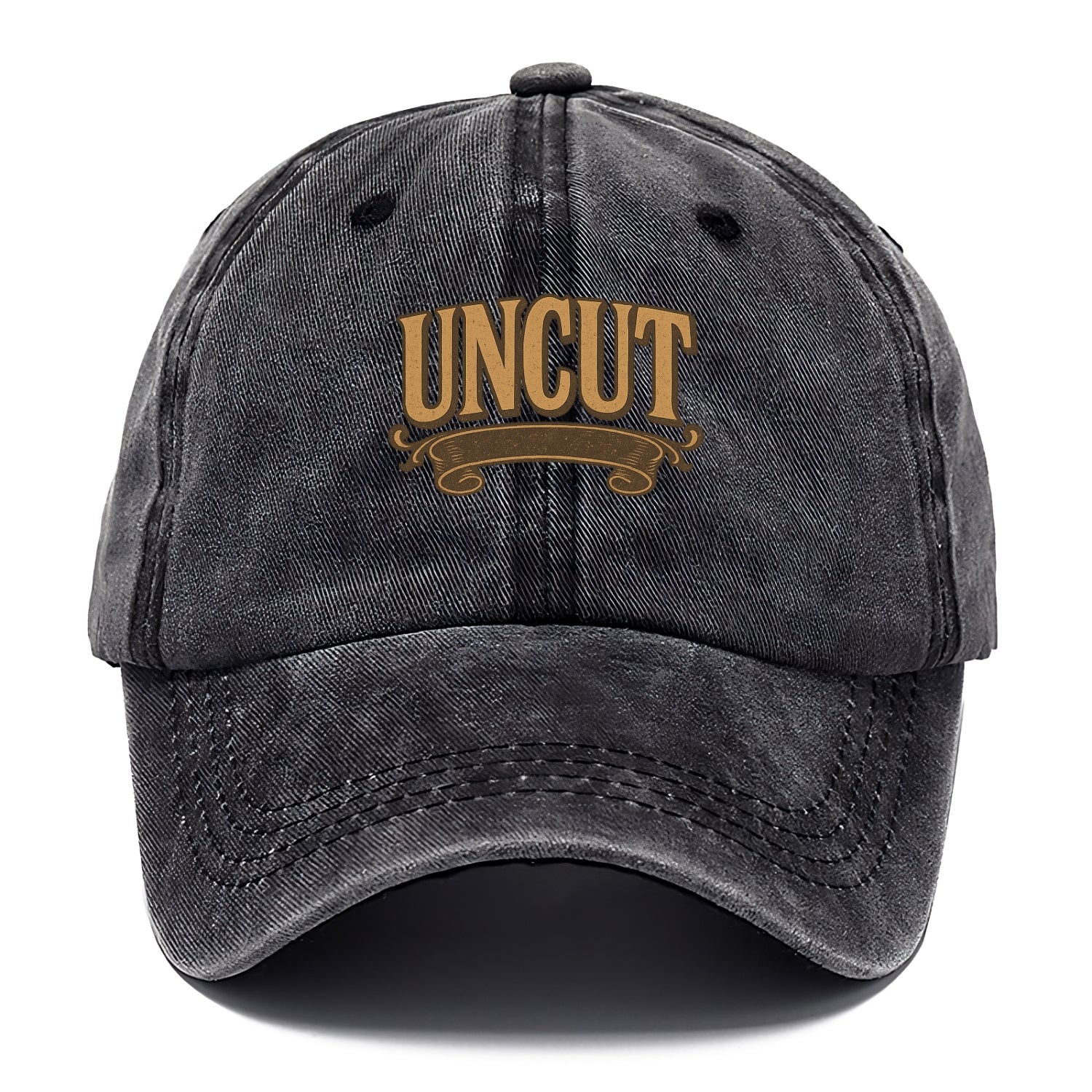Bold typography design - "UNCUT" - pure, undiluted, authentic - Classic Cap - Graphite