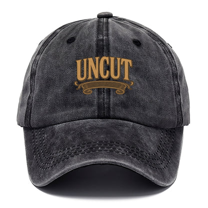 Bold typography design - "UNCUT" - pure, undiluted, authentic - Classic Cap - Graphite