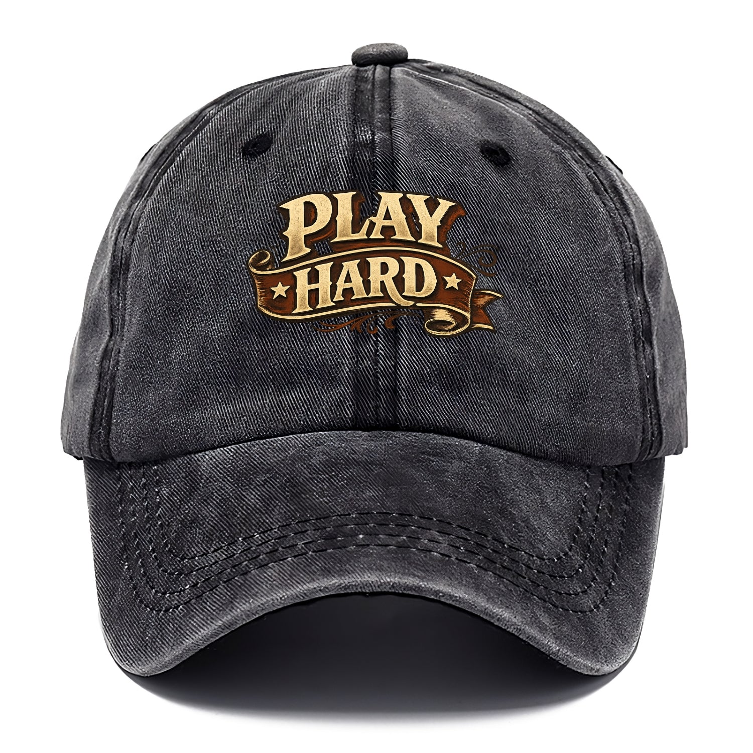 Bold typography design - "PLAY HARD" - giving your all, full effort - Classic Cap - Graphite