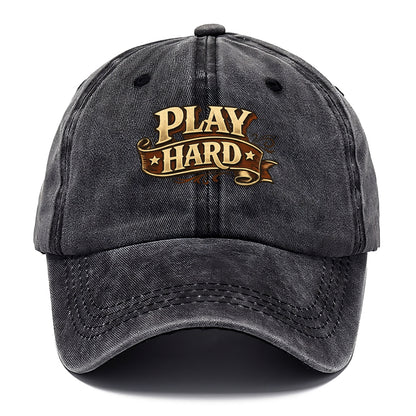 Bold typography design - "PLAY HARD" - giving your all, full effort - Classic Cap - Graphite