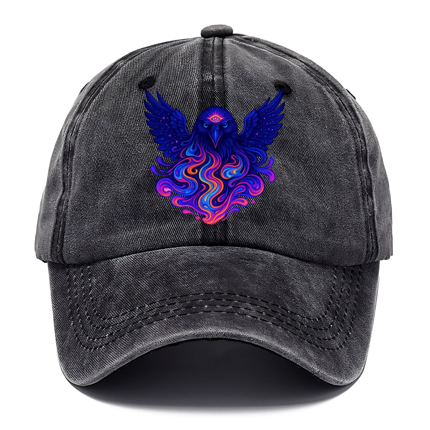 Mysterious raven with feathers showing future visions in neon colors, wings spread - Classic Cap - Graphite