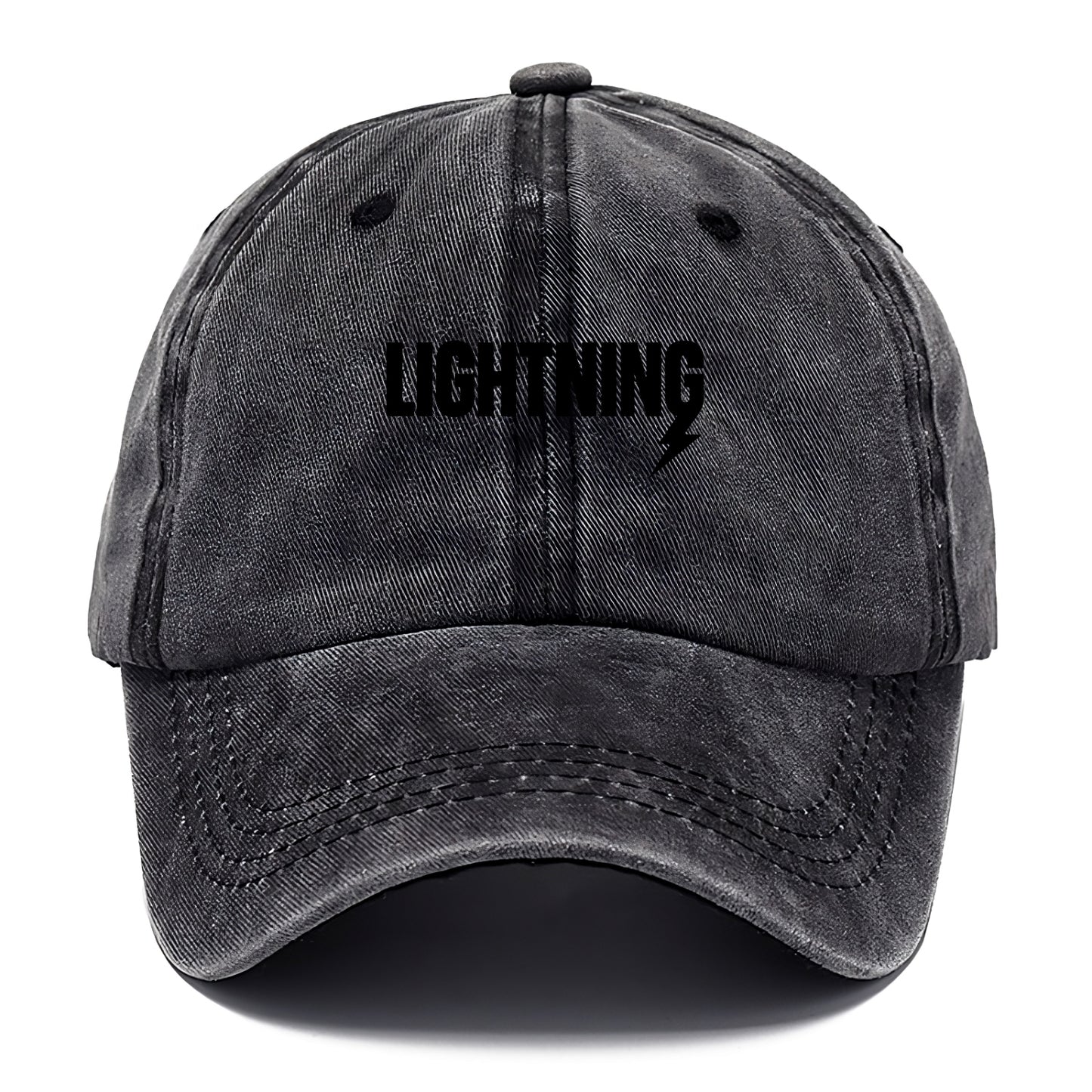 Bold typography design - "LIGHTNING" - fast, electric, striking - Classic Cap - Graphite