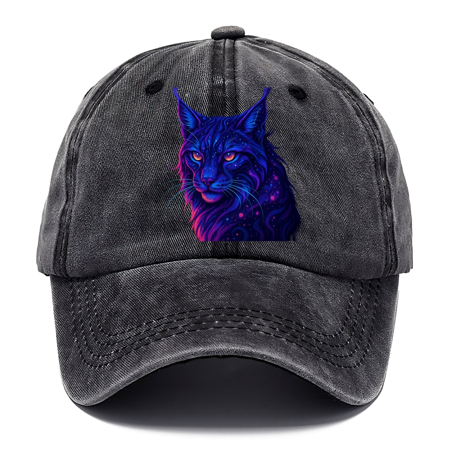 Stealthy lynx with ear tufts forming constellation patterns, nebula spots across the - Classic Cap - Graphite