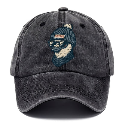 Chicago Pigeon wearing Chicago beanie with pom pom and wayfarer sunglasses - Classic Cap - Graphite