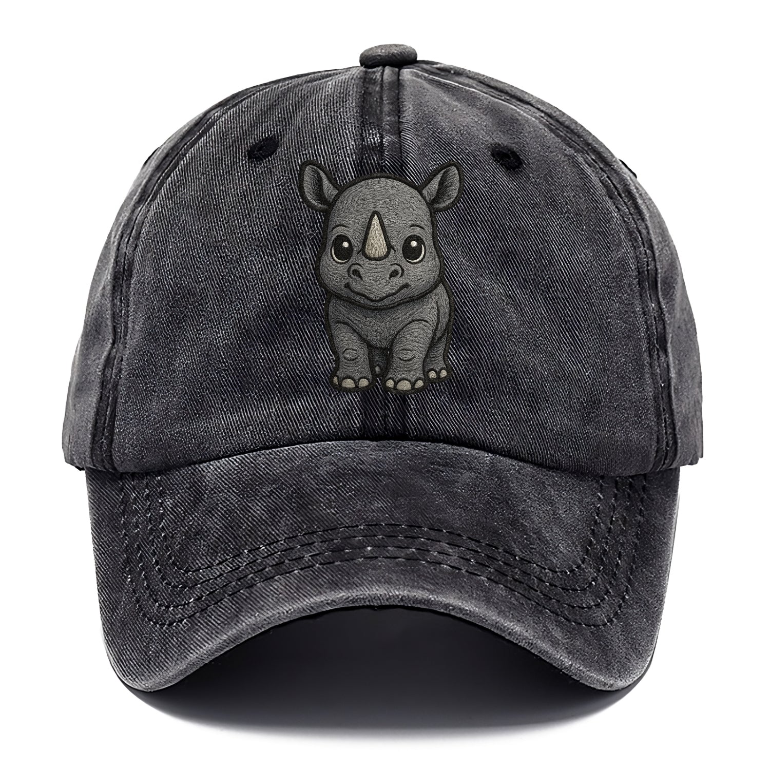 Baby Rhino - gray armor skin, tiny horn nub, round eyes, front-facing, tank baby - Classic Cap - Graphite