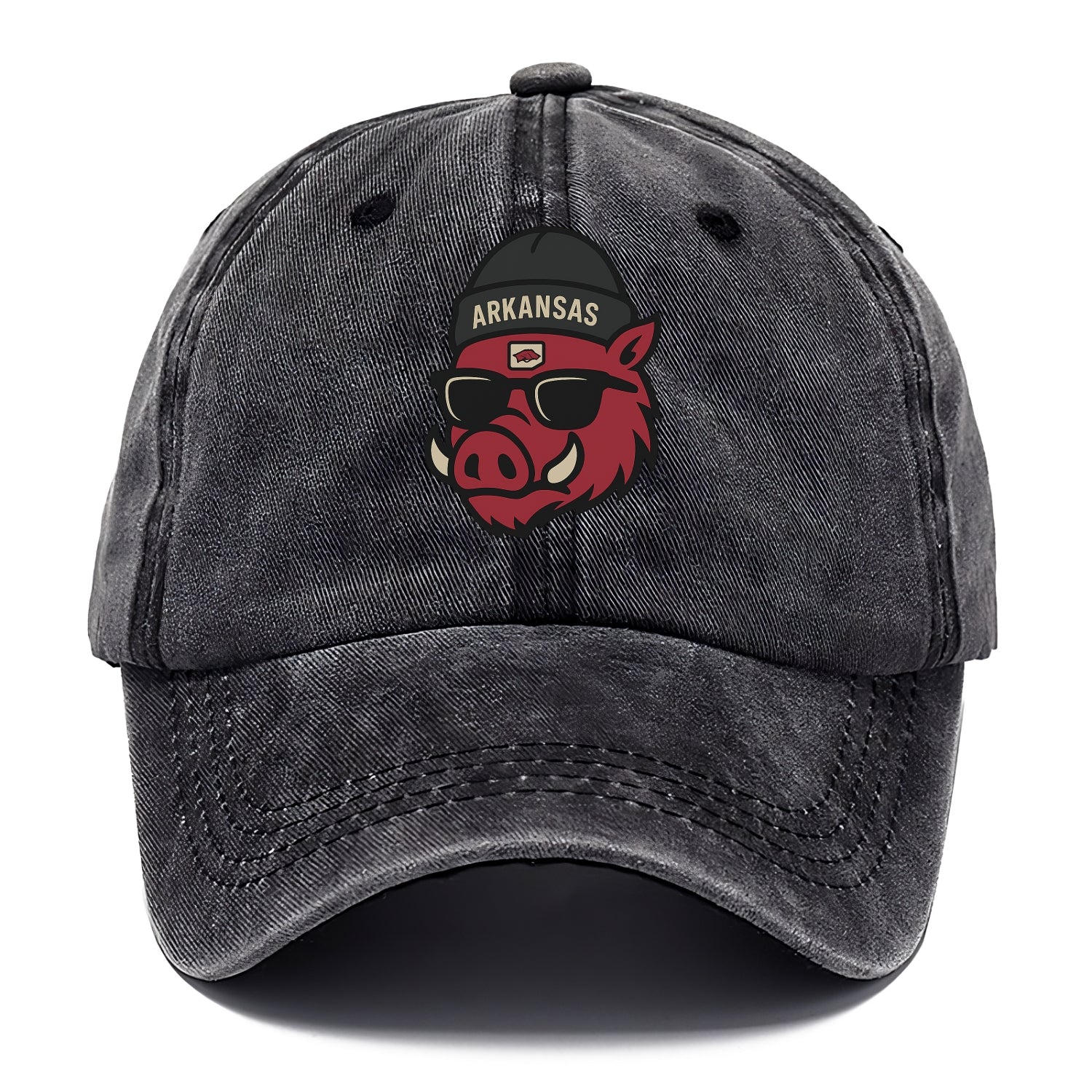 Fayetteville Razorback wearing Arkansas beanie with hog patch - Classic Cap - Graphite