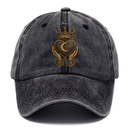 Moonlit crescent crown cradling a hematite heart with stargazer hands cupped beneath. - Classic Cap - Graphite
