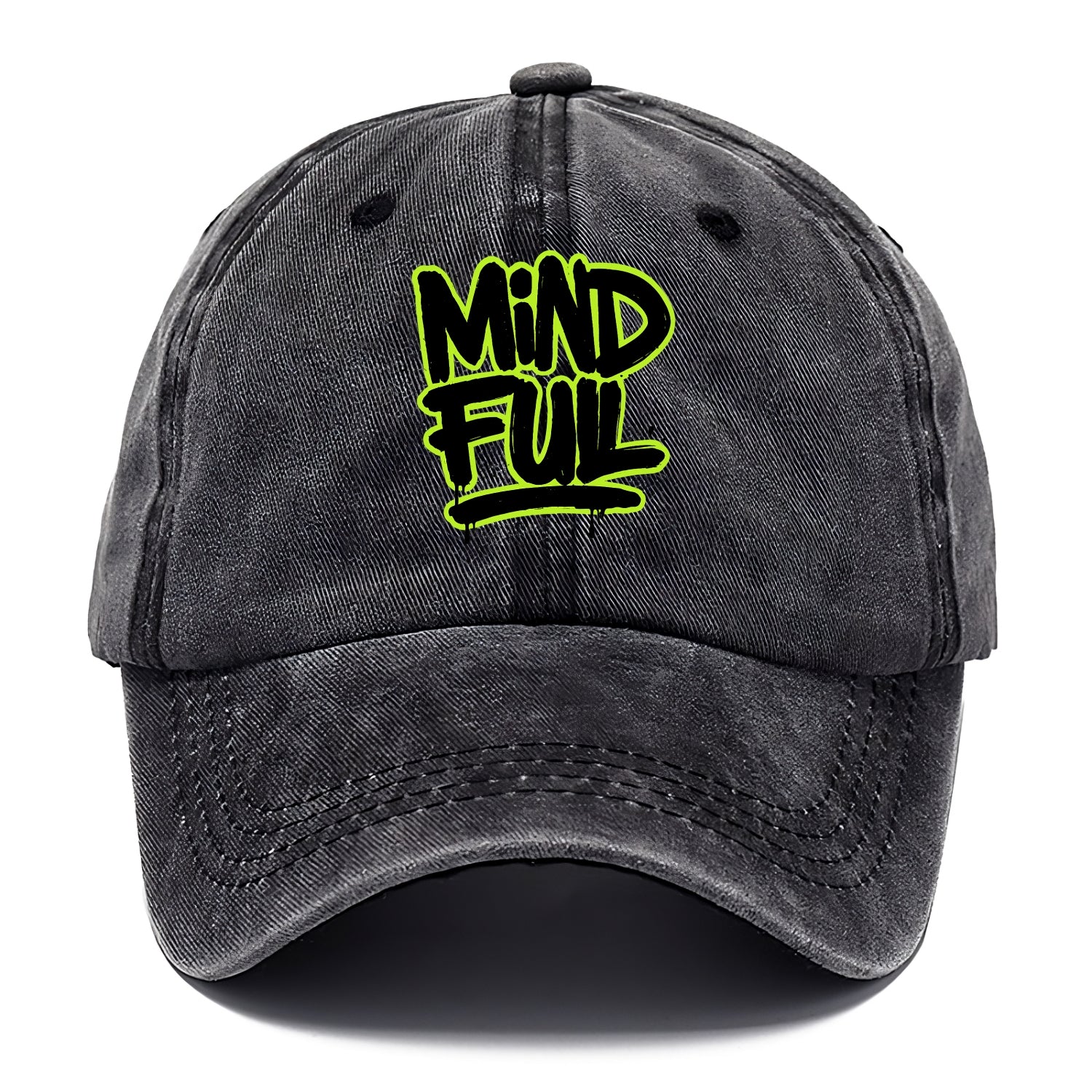 Bold typography design - "MINDFUL" - present awareness, conscious living - Classic Cap - Graphite