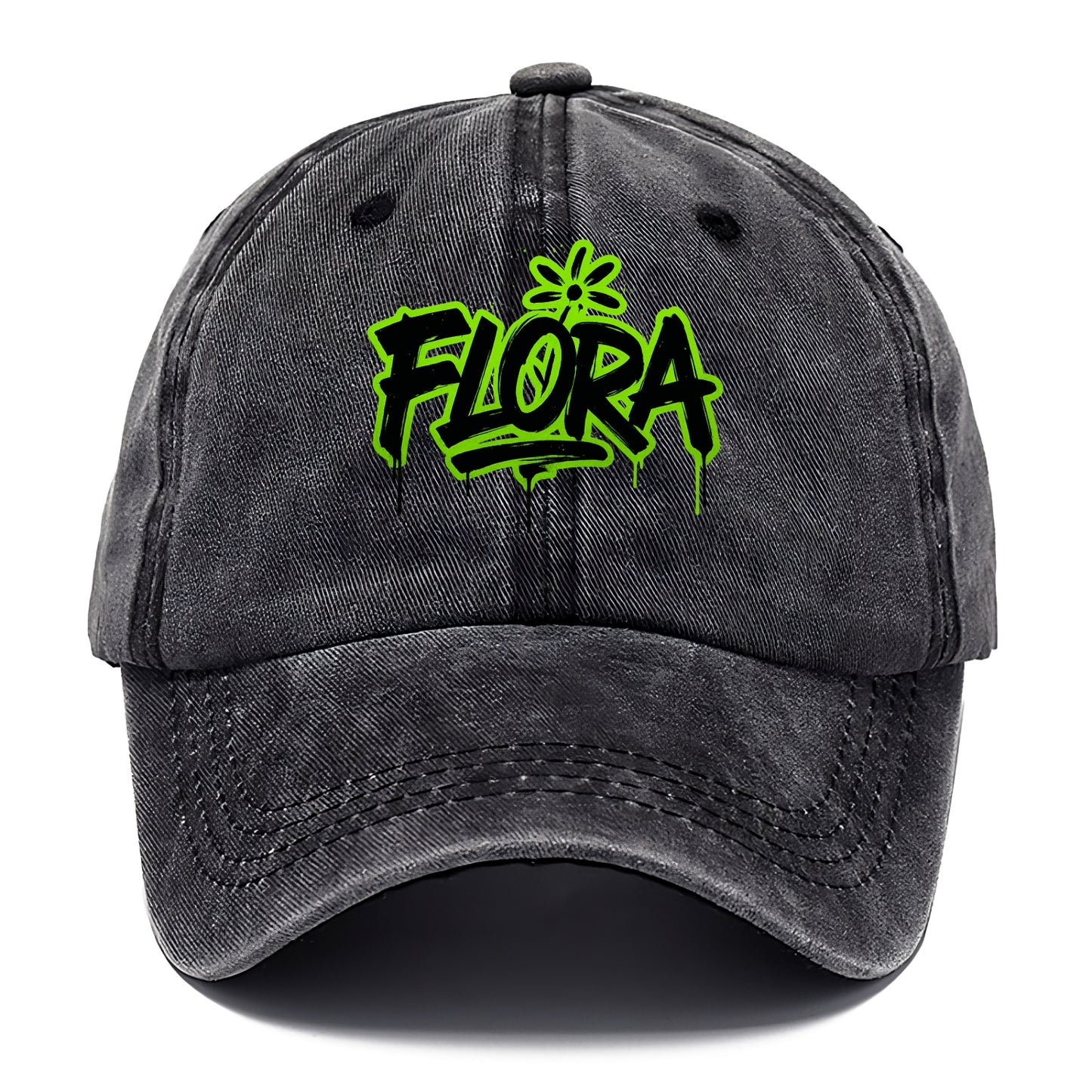 Bold typography design - "FLORA" - plant life, blooming - Classic Cap - Graphite