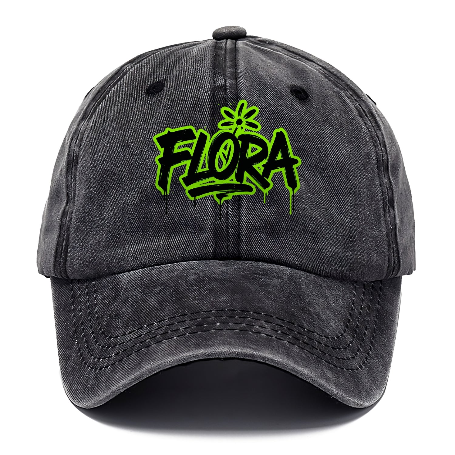 Bold typography design - "FLORA" - plant life, blooming - Classic Cap - Graphite