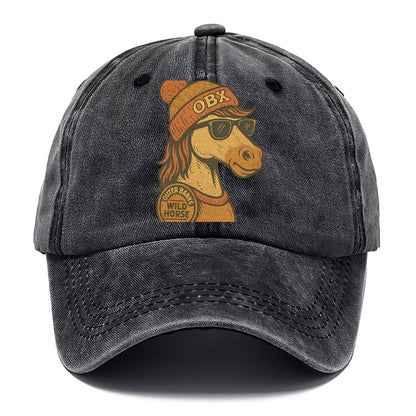 Outer Banks Wild Horse wearing OBX beanie with pom pom and wayfarer sunglasses - Classic Cap - Graphite