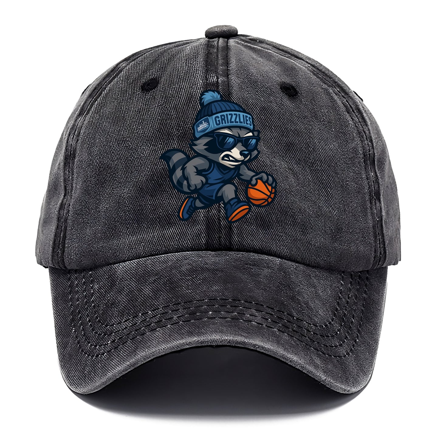 Memphis Raccoon wearing Grizzlies beanie with riverboat patch and wayfarer sunglasses - Classic Cap - Graphite