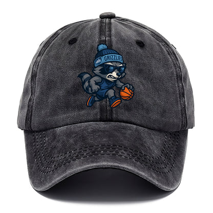 Memphis Raccoon wearing Grizzlies beanie with riverboat patch and wayfarer sunglasses - Classic Cap - Graphite