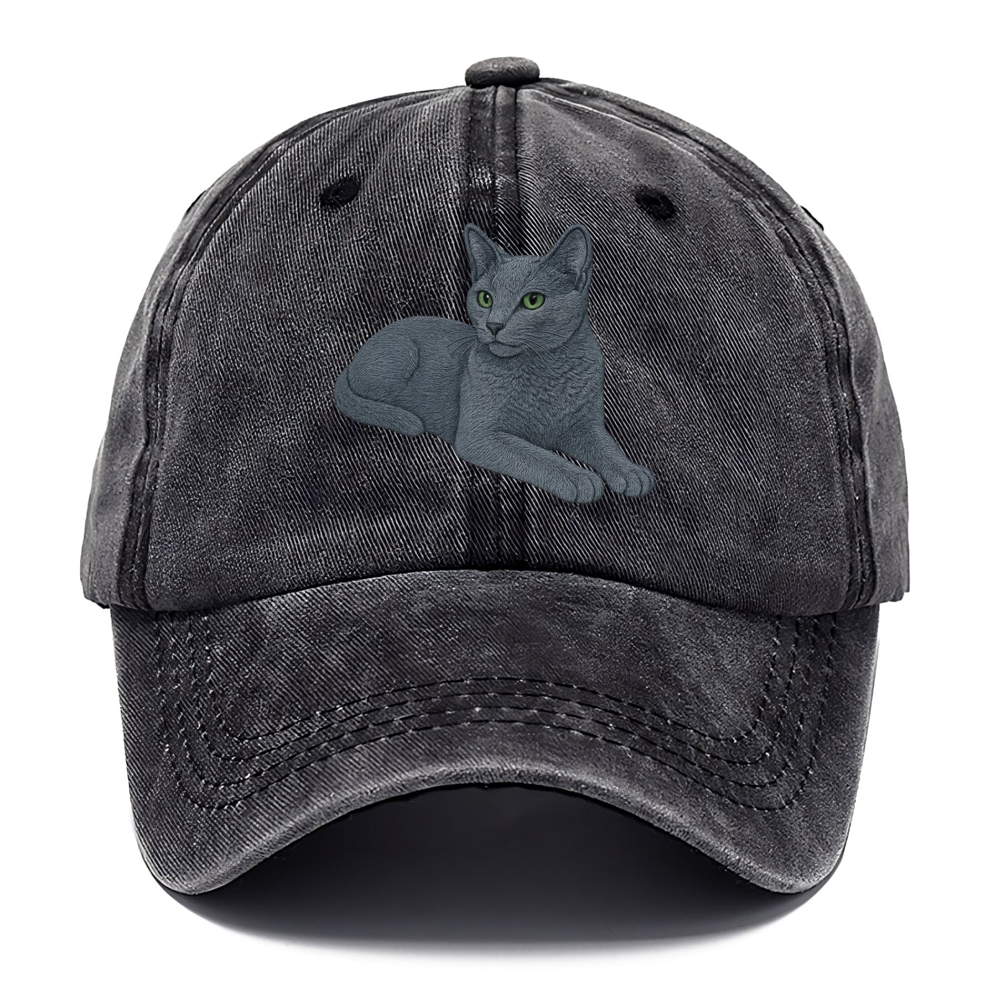 Russian Blue  relaxed lying down with he Classic Cap - Graphite
