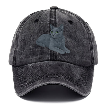 Russian Blue  relaxed lying down with he Classic Cap - Graphite