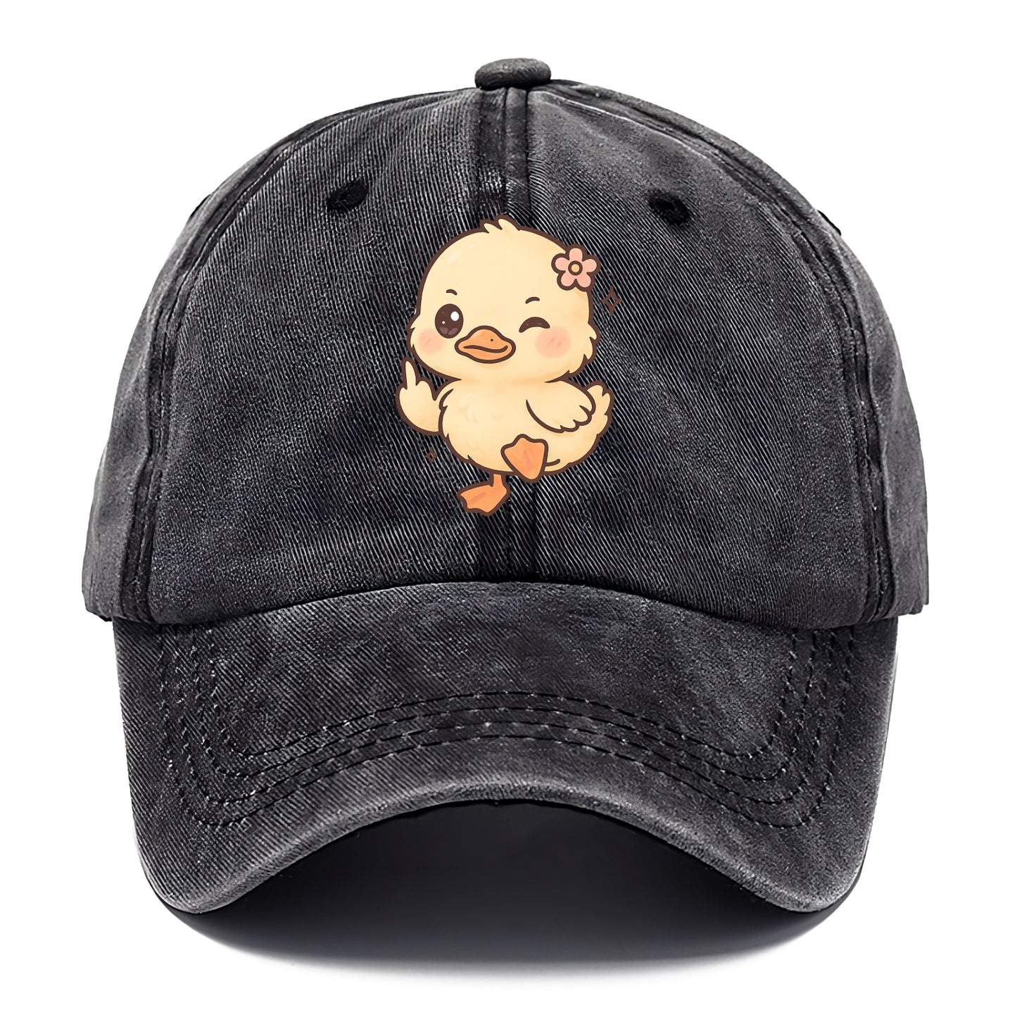 fluffy baby duck with small flower, one webbed foot raised sassily - Classic Cap - Graphite