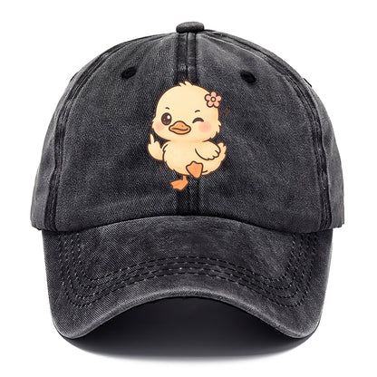 fluffy baby duck with small flower, one webbed foot raised sassily - Classic Cap - Graphite