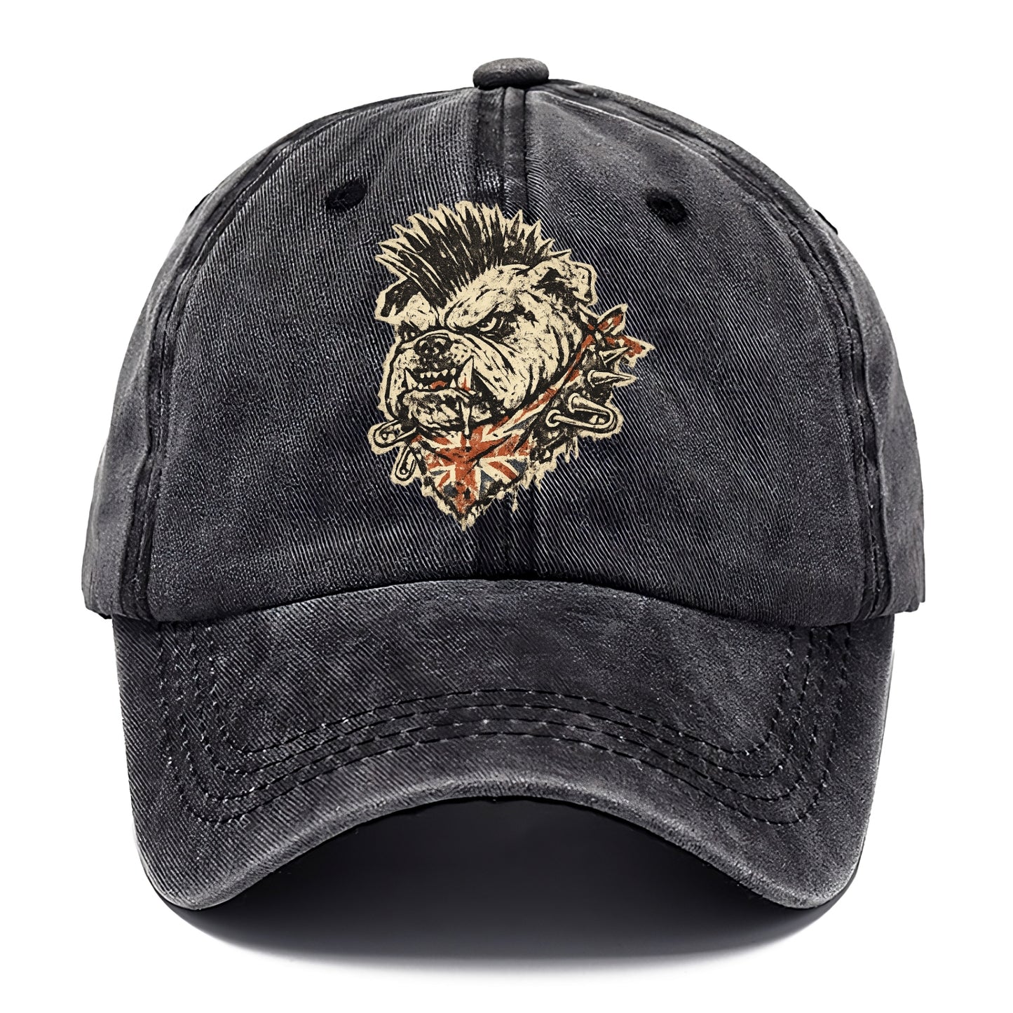 PUNK BULLDOG | British bulldog with mohawk | Safety pins through collar | Union Jack - Classic Cap - Graphite