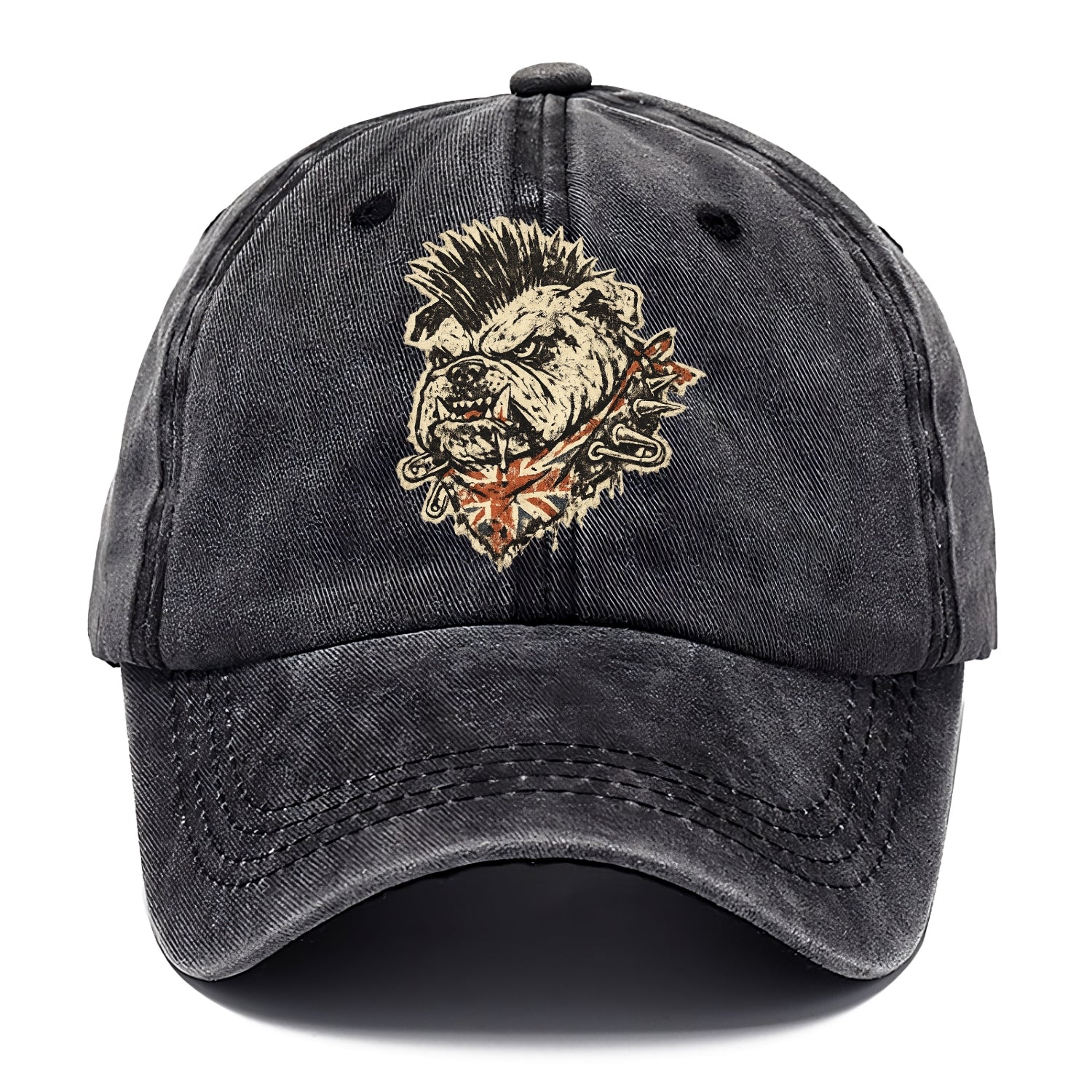 PUNK BULLDOG | British bulldog with mohawk | Safety pins through collar | Union Jack - Classic Cap - Graphite