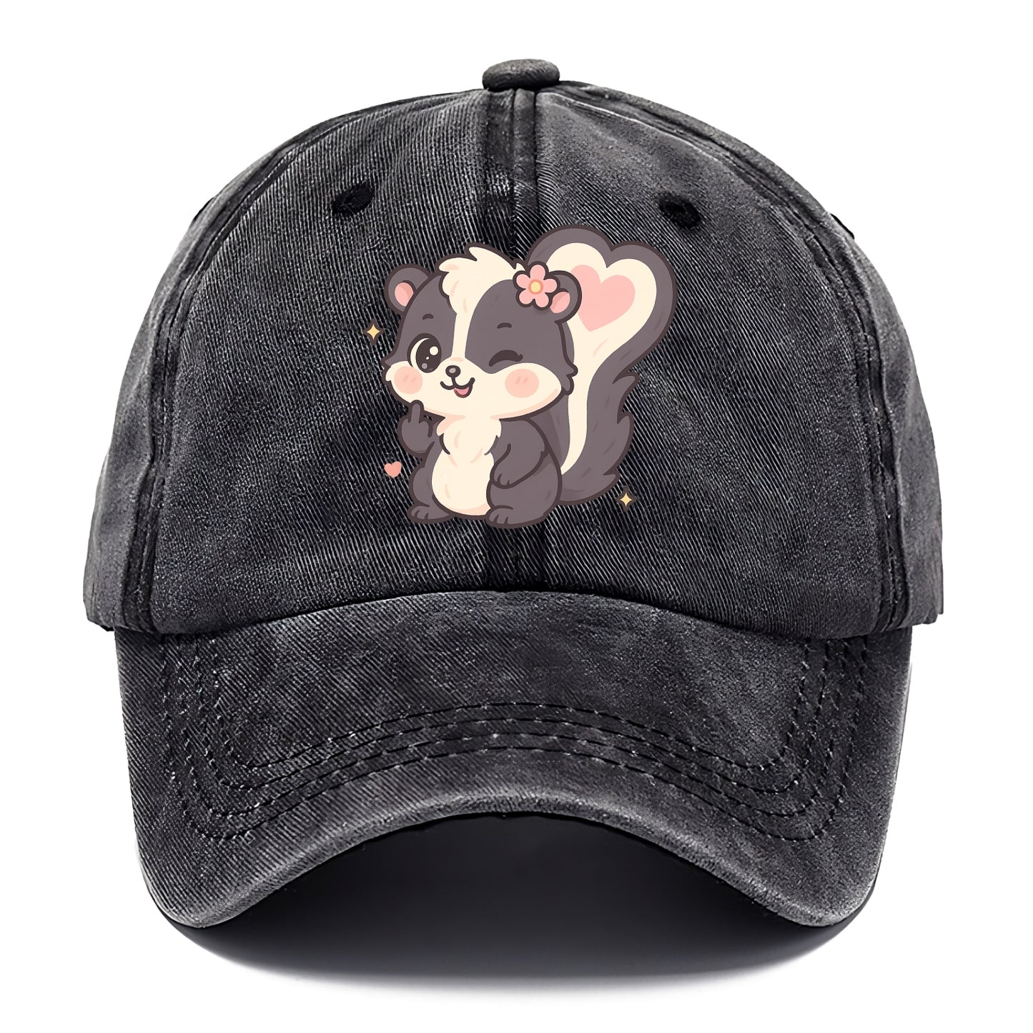 fluffy skunk with heart-shaped tail pattern, one paw up showing sass - Classic Cap - Graphite
