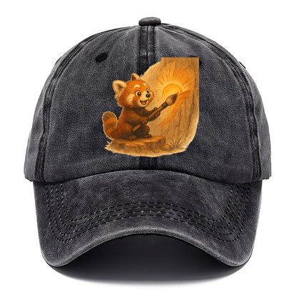 Red panda painting a sunrise mural with an oversized calligraphy brush on a cliff wall - Classic Cap - Graphite