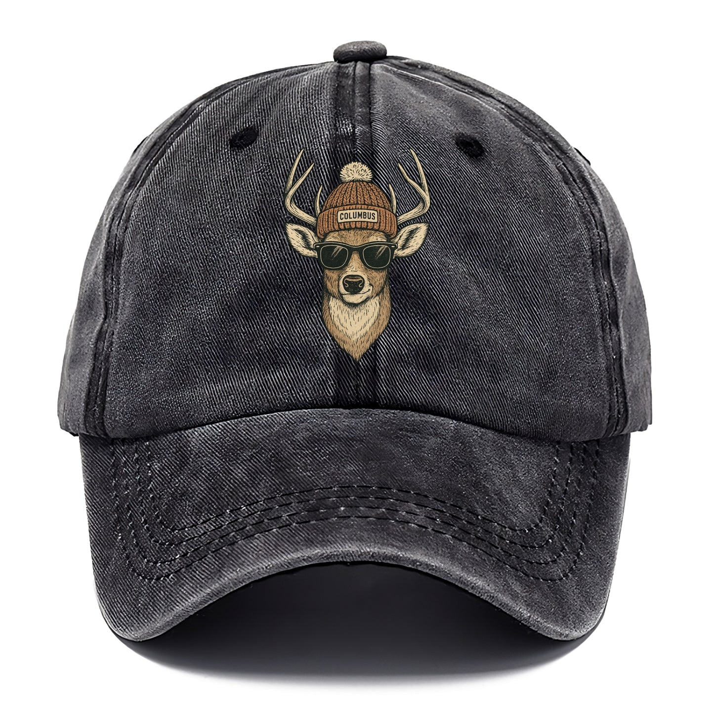 Ohio White-tailed Deer wearing Columbus beanie with pom pom and wayfarer sunglasses - Classic Cap - Graphite