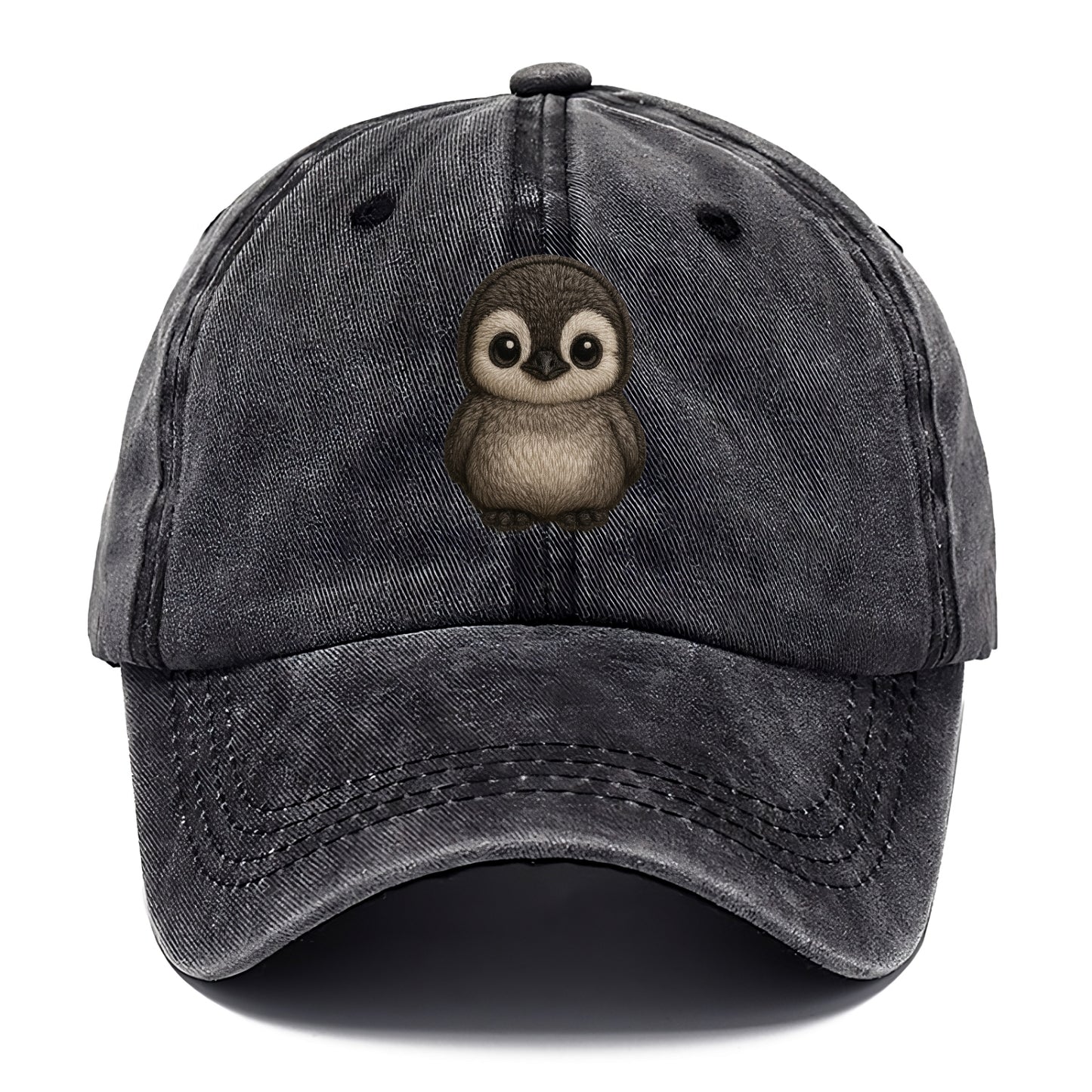Baby Penguin Chick - gray fluffy, white face, round body, front-facing, tuxedo baby - Classic Cap - Graphite