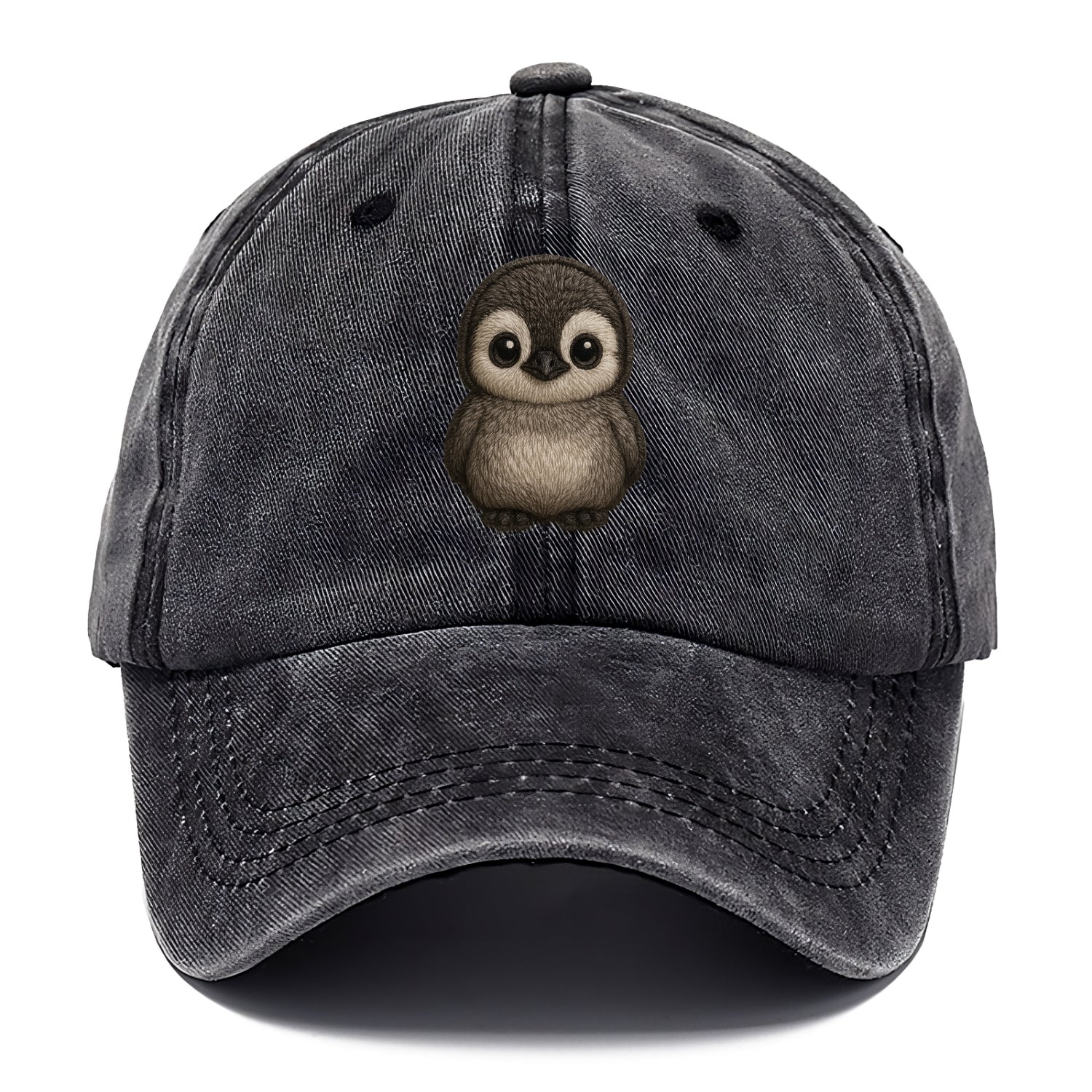 Baby Penguin Chick - gray fluffy, white face, round body, front-facing, tuxedo baby - Classic Cap - Graphite